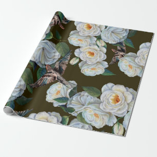 Witte bloemen roos met bladeren in pastel. cadeaupapier