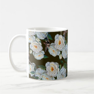 Witte bloemen roos met bladeren in pastel. koffiemok