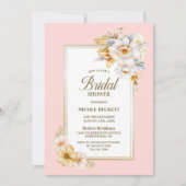 Witte Bloemen Roze Bruids Douche Uitnodiging (Voorkant)