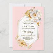 Witte Bloemen Roze Geometrische Huwelijk Kaart (Voorkant)