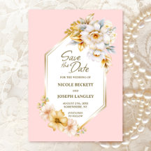 Witte Bloemen Roze Geometrische Huwelijk Save the 