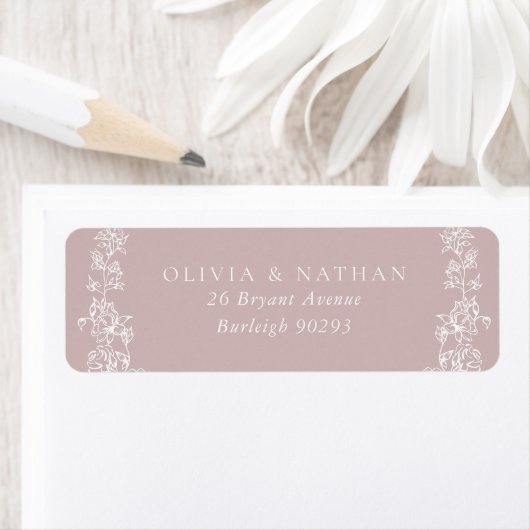  Witte Bloemen Roze Huwelijk Retour Adres Etiket (Insitu)