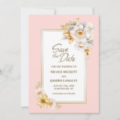 Witte Bloemen Roze Huwelijk Save the Date (Voorkant)