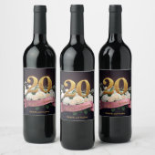 Witte Bloemen Roze Lint 20ste bruiloft Jubileum Wijn Etiket (Flessen)