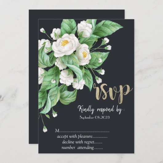 Witte Bloemen RSVP Kaart (Voorkant / Achterkant)