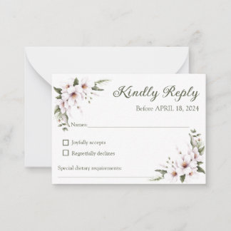 Witte Bloemen RSVP-kaart, antwoord Kaart Notitiekaartje