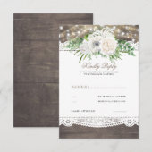 Witte Bloemen Rustieke Chique Bruiloft RSVP (Voorkant / Achterkant)