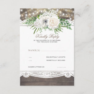 Witte Bloemen Rustieke Chique Bruiloft RSVP Kaartje