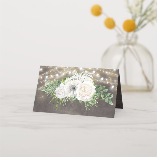 Witte Bloemen Rustieke Country String Lights Bruil Plaatskaartje (Achterkant)