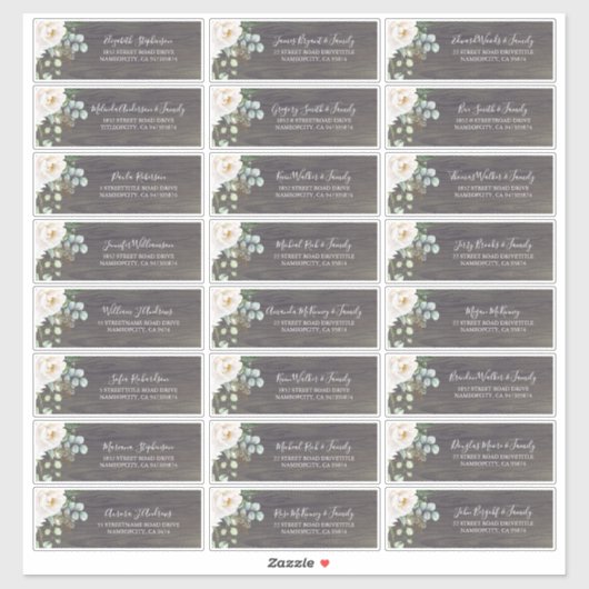 Witte Bloemen Rustieke Gast Namen Adresetiketten Sticker (Vel)