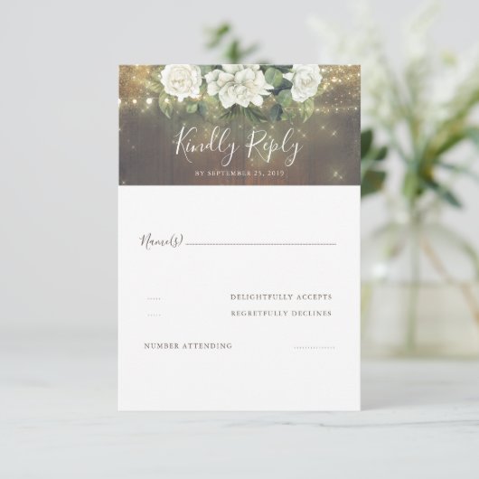 Witte Bloemen Rustieke Land Bruiloft RSVP (Staand voorkant)