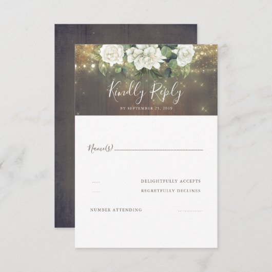 Witte Bloemen Rustieke Land Bruiloft RSVP (Voorkant / Achterkant)