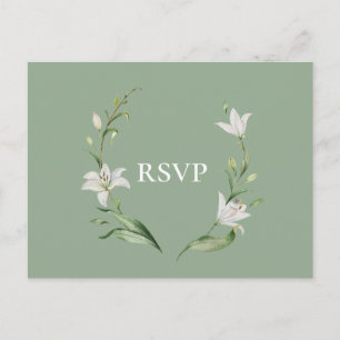 Witte Bloemen Sage Groene Bruiloft RSVP Song Aanvr Uitnodiging Briefkaart