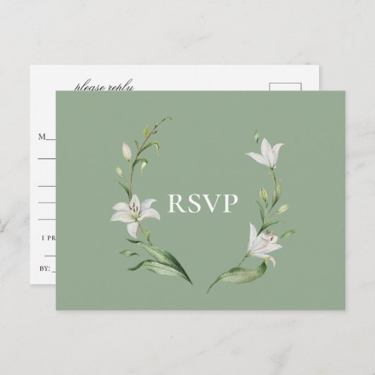 Witte Bloemen Sage Groene Bruiloft RSVP Song Aanvr Uitnodiging Briefkaart (Voorkant / Achterkant)