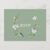 Witte Bloemen Sage Groene Bruiloft RSVP Song Aanvr Uitnodiging Briefkaart (Voorkant)