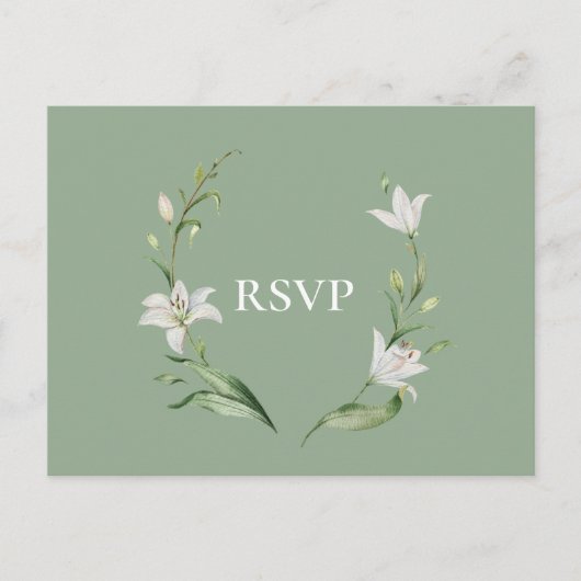 Witte Bloemen Sage Groene Bruiloft RSVP Song Aanvr Uitnodiging Briefkaart (Voorkant)