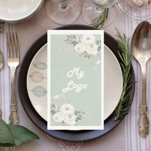 Witte bloemen salie groen bedrijf logo servet