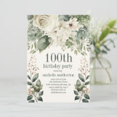 Witte Bloemen Salie Groene bladeren 100ste verjaar Kaart (Staand voorkant)