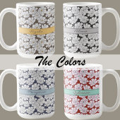 Witte Bloemen Schets Blauw Kleur Aangepaste Naam Koffiemok