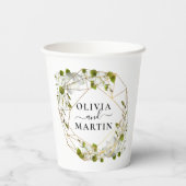 Witte Bloemen Script Trouw Papier Bekers (Achterkant)