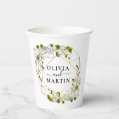 Witte Bloemen Script Trouw Papier Bekers (Voorkant)