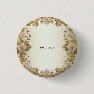 Witte Bloemen Sierlijke Gouden Knoop Ronde Button 3,2 Cm