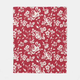 Witte bloemen silhouet op rode achtergrond. Seamle Fleece Deken