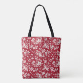 Witte bloemen silhouet op rode achtergrond. Seamle Tote Bag (Achterkant)