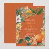 Witte bloemen, Sinaasappels en Grieks Oranje huwel Kaart (Voorkant / Achterkant)