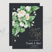 Witte Bloemen Sla de Datum Op Save The Date (Voorkant / Achterkant)
