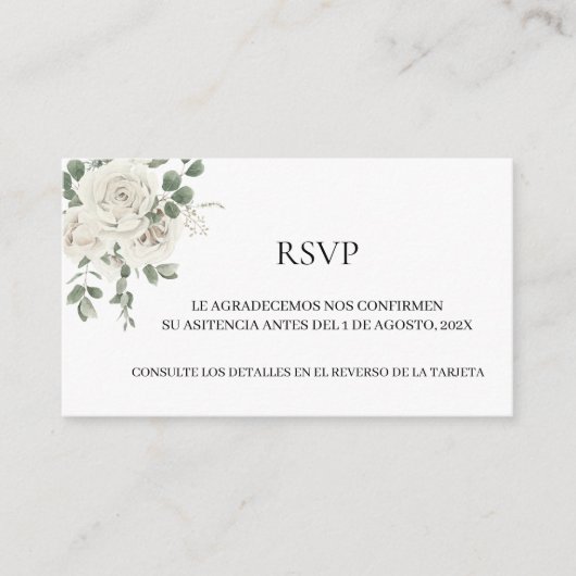 Witte Bloemen Spaans Bruiloft RSVP Kaart (Voorkant)
