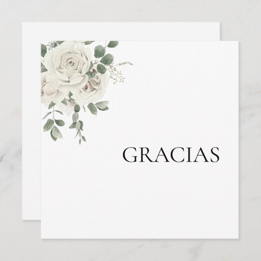 Witte Bloemen Spaans Dank u kaart (Voorkant / Achterkant)