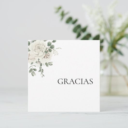 Witte Bloemen Spaans Dank u kaart (Staand voorkant)