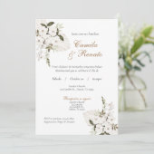 Witte Bloemen Spaanse bruiloft uitnodiging (Staand voorkant)