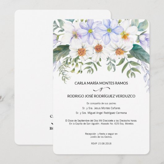 Witte Bloemen Spaanse bruiloft uitnodiging (Voorkant / Achterkant)