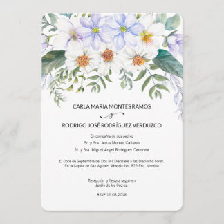 Witte Bloemen Spaanse bruiloft uitnodiging