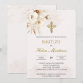 Witte bloemen Spaanse doop Kaart (Voorkant / Achterkant)