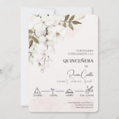 Witte Bloemen Spaanse quinceañera Kaart (Voorkant)