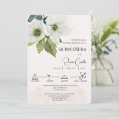 Witte Bloemen Spaanse quinceañera Uitnodiging (Staand voorkant)