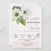 Witte Bloemen Spaanse quinceañera Uitnodiging (Voorkant)