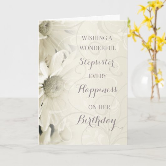 Witte Bloemen Stepzus Verjaardag Kaart (Gele Bloem)