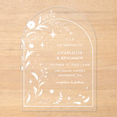 Witte Bloemen Sterrennacht Boog Wedding Acryl Uitnodigingen (Voorkant)