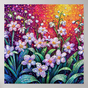 Witte Bloemen Stippen Kunst Minimaal Botanisch Poi Poster