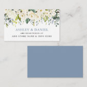 Witte Bloemen Stoffig Blauw Huwelijksregister Informatiekaartje (Voorkant / Achterkant)