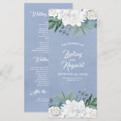 Witte Bloemen Stoffige Blauwe Elegante Huwelijkspr Programmakaart (Voorkant / Achterkant)