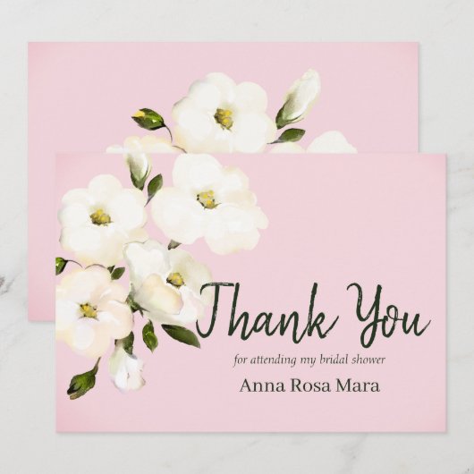 *~ Witte bloemen Strand Rozen Knoppen Bruidsdouche Bedankkaart (Voorkant / Achterkant)