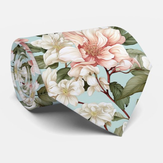 Witte bloemen stropdas (Opgerold)