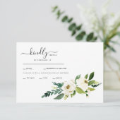 Witte Bloemen Swash Bruiloft RSVP Kaart (Staand voorkant)