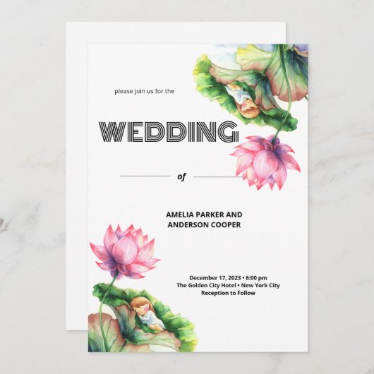 Witte Bloemen Symfonie Bruiloft Kaart (Voorkant / Achterkant)