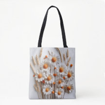 Witte Bloemen Tas met Sinaasappel Geruit Terug